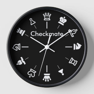 Reloj de pared de ajedrez de jaque mate - negro