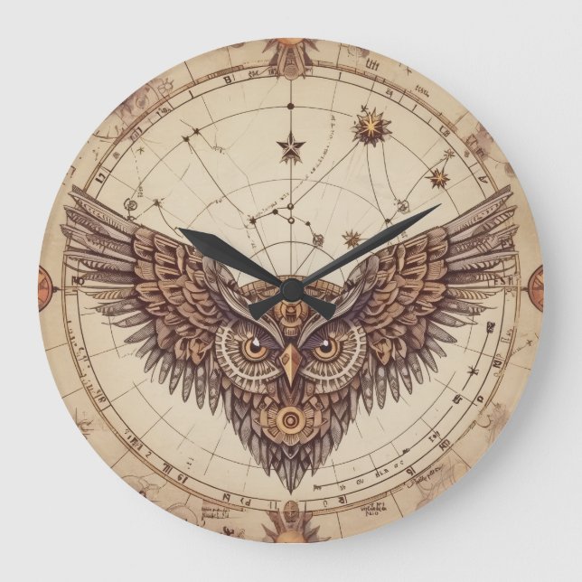 Reloj de pared de alas de búho Steampunk | Mecanic (Anverso)