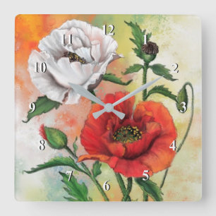 Reloj de pared de amapola blanco rojo - Pintura