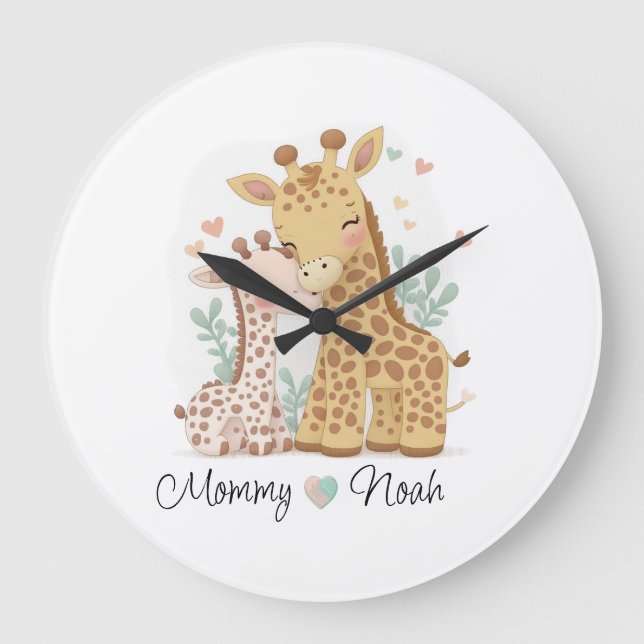 Reloj de pared de amor de jirafa personalizado (Anverso)