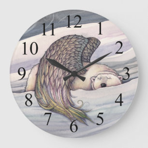 Reloj de pared de ángel de oso polar alado mágico