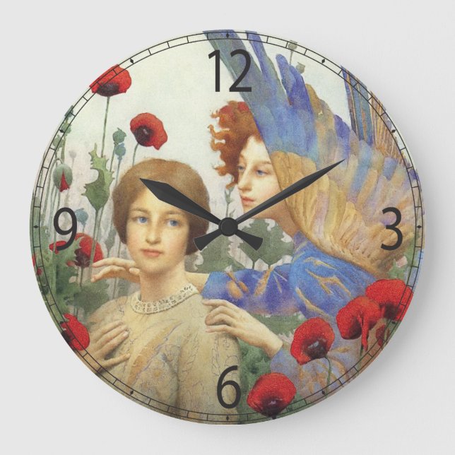 Reloj de pared de ángel, mujer y flores (Anverso)