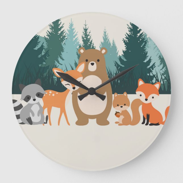 Reloj de pared de animales de bosque (Anverso)