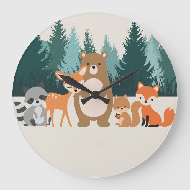 Reloj de pared de animales de bosque (Anverso)