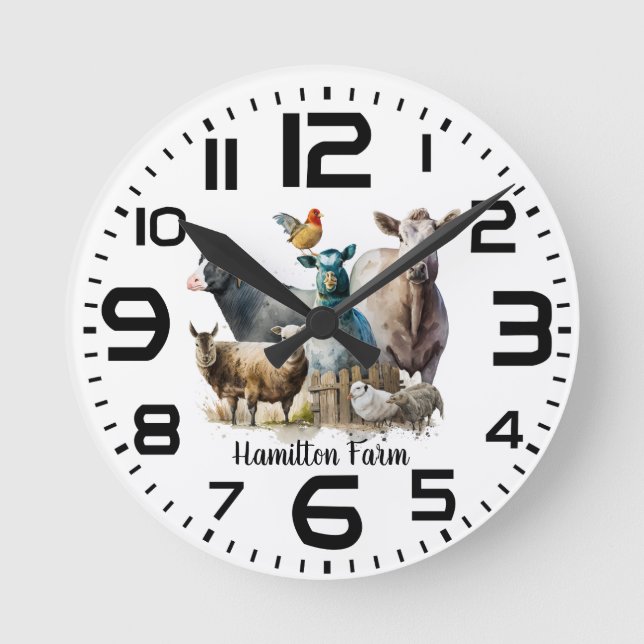Reloj de pared de animales de granja familiar (Anverso)