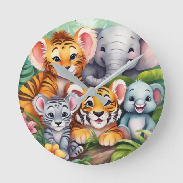 Reloj De Pared De Animales De La Jungla Para Niños (Anverso)