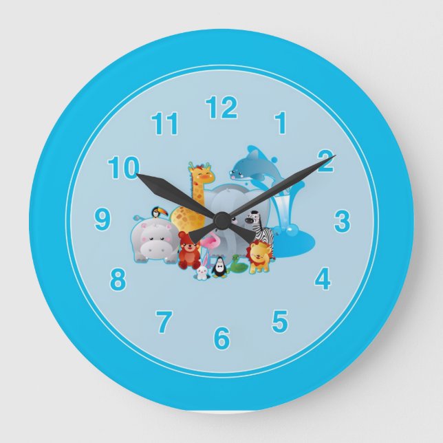 Reloj de pared de animales del zoológico infantil (Anverso)