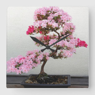 Reloj de pared de árbol bonsái rosa