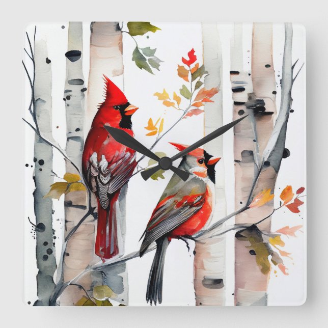 Reloj de pared de árbol de aves y cardenales (Anverso)