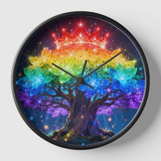 Reloj de pared de árbol de fantasía arcoíris (Anverso)