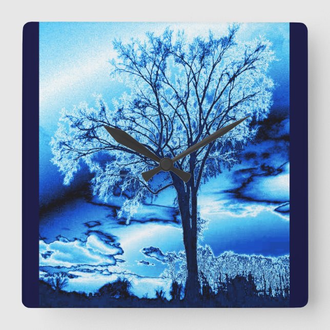 Reloj de pared de árbol helado azul (Anverso)