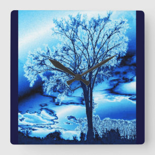 Reloj de pared de árbol helado azul