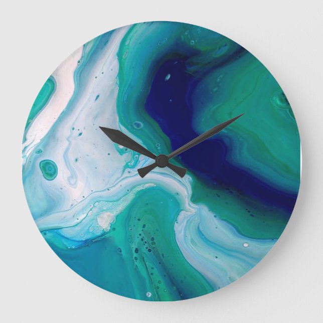 Reloj de pared de arte abstracto de agua turquesa  (Anverso)