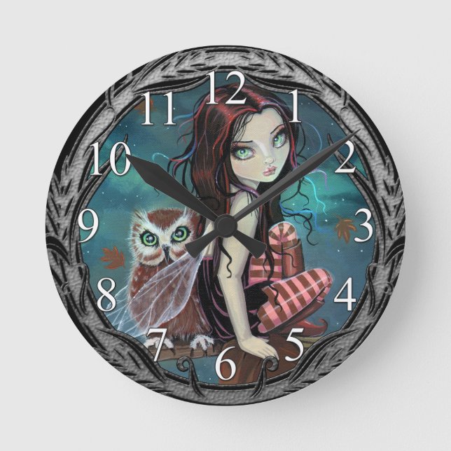 Reloj de pared de arte de fantasía de búho de otoñ (Anverso)