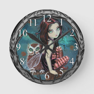 Reloj de pared de arte de fantasía de búho de otoñ