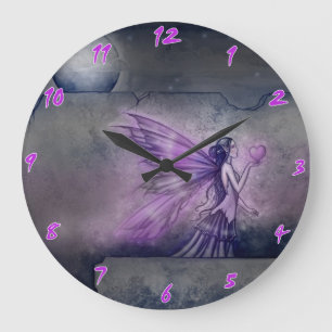 Reloj de pared de arte de fantasía de hada púrpura