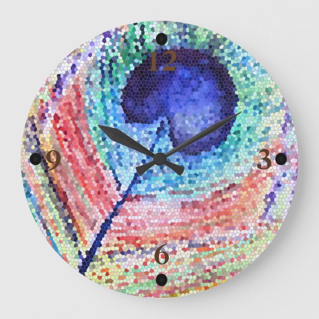 Reloj de pared de arte de la pluma de pavo real (Anverso)