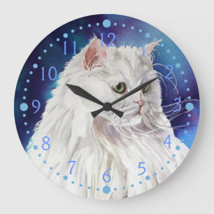 Reloj de pared de arte del gato azul blanco persa