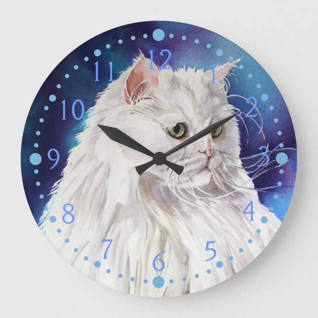 Reloj de pared de arte del gato azul blanco persa (Anverso)