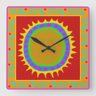 Reloj de pared de arte folclórico de Sun Petroglyp