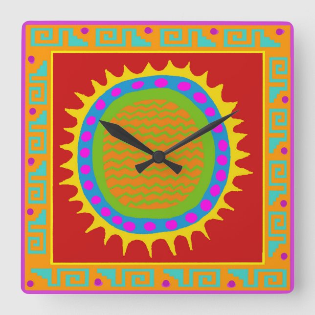 Reloj de pared de arte folclórico de Sun Petroglyp (Anverso)