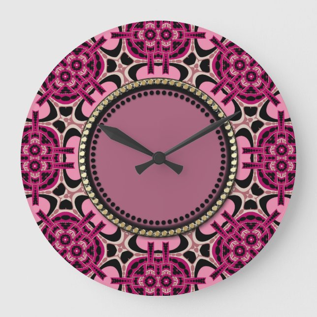 Reloj de pared de arte geométrico rosado caliente (Anverso)