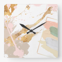 Reloj de pared de arte moderno - rosa, oro, gris