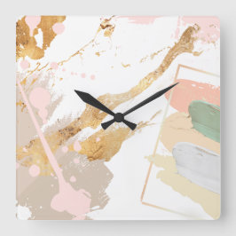 Reloj de pared de arte moderno - rosa, oro, gris