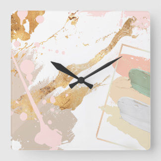 Reloj de pared de arte moderno - rosa, oro, gris