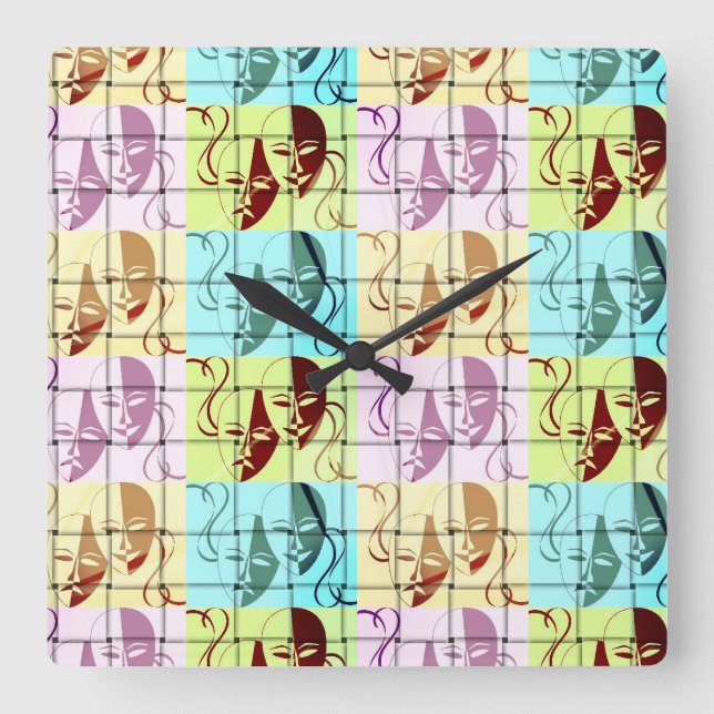 Reloj de pared de arte pop de la máscara del teatr (Anverso)