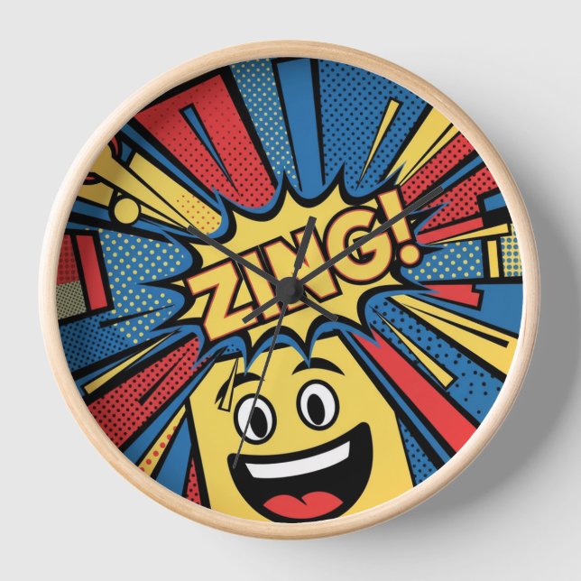 Reloj de pared de arte pop - negrita rojo, amarill (Anverso)