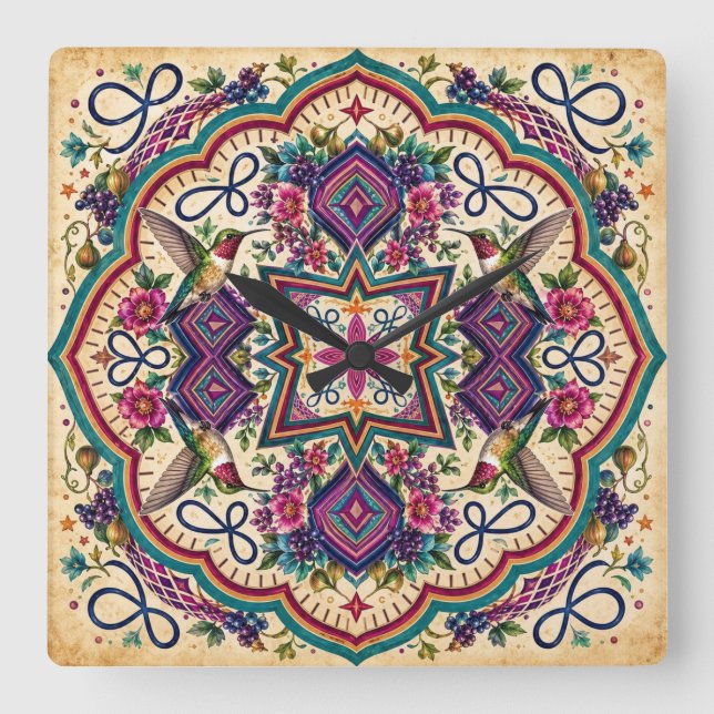 Reloj de pared de arte popular boho (Anverso)