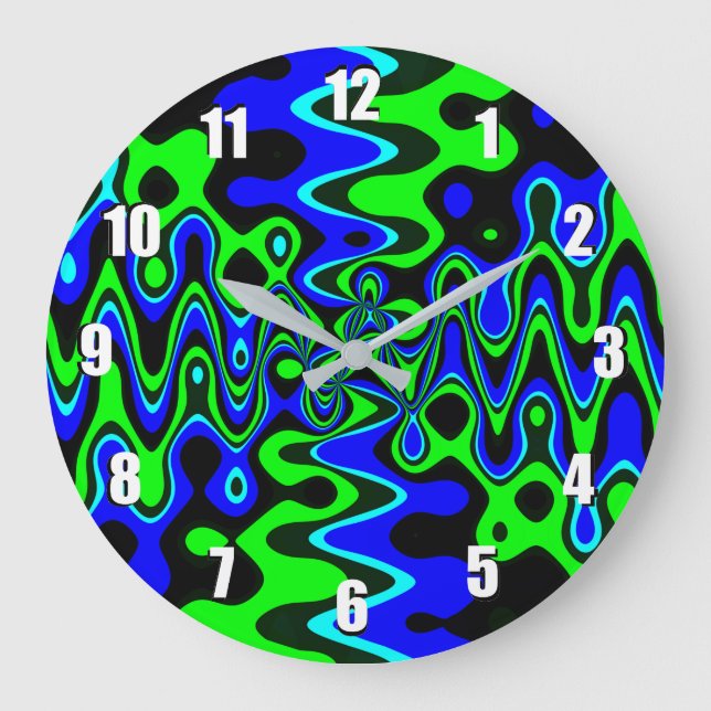 Reloj de pared de arte psicodélico azul y verde (Anverso)
