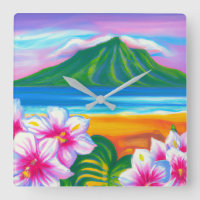 Reloj de pared de arte tropical