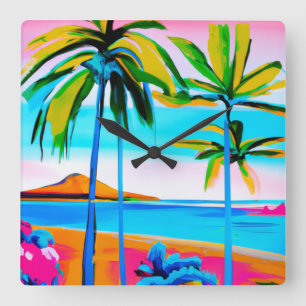 Reloj de pared de arte tropical