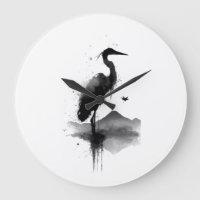 Reloj de pared de arte zen grulla Sumi-e japonés