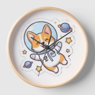 Reloj de pared de astronauta corgi espacial lindo