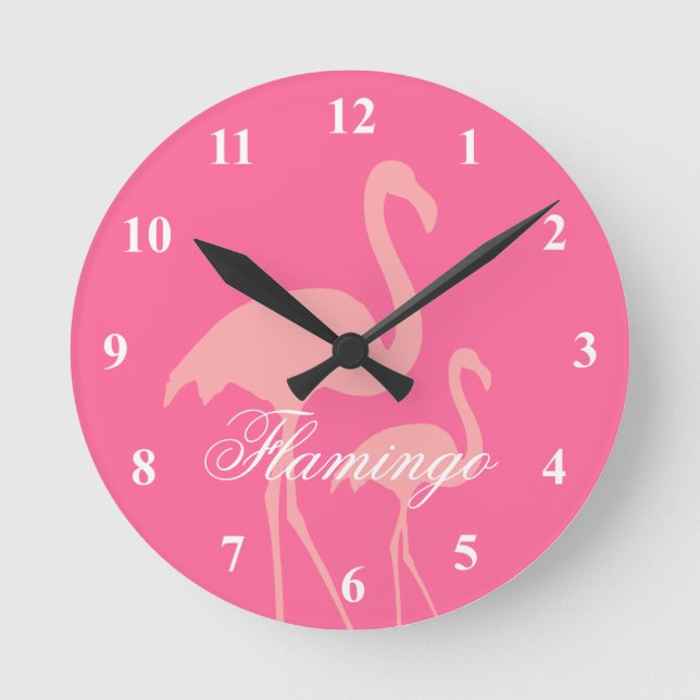 Reloj de pared de ave flamingo rosa con texto pers (Anverso)