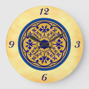 Reloj de pared de azul inspirado en Delft sobre pe