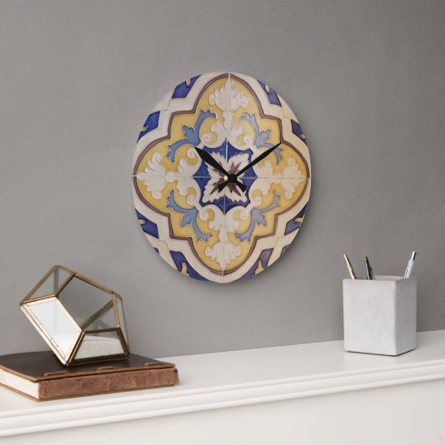 Reloj de Pared de Azulejo Azul Amarillo Portugués (Oficina)
