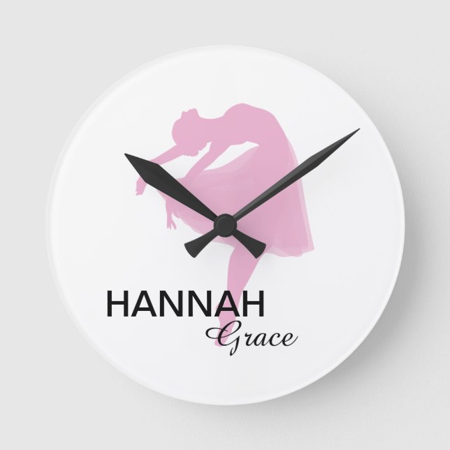 Reloj de pared de bailarina rosa personalizada (Anverso)