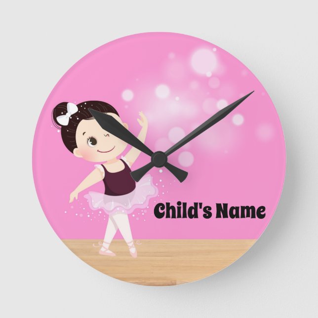 Reloj de pared de bailarinas rosadas personalizada (Anverso)