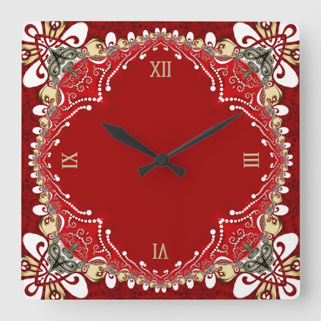 Reloj de pared de batik rojo bohemio (Anverso)