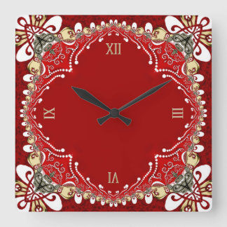 Reloj de pared de batik rojo bohemio