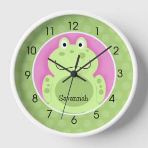 Reloj de pared de bebé maestro ranas verdes lindas