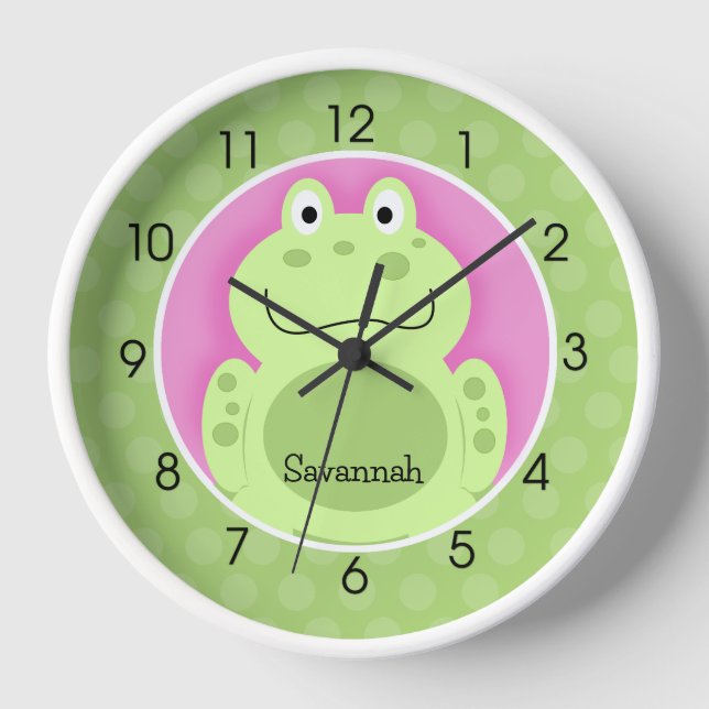 Reloj de pared de bebé maestro ranas verdes lindas (Anverso)