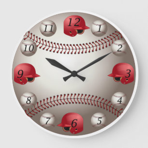 Reloj de pared de béisbol con cascos rojos