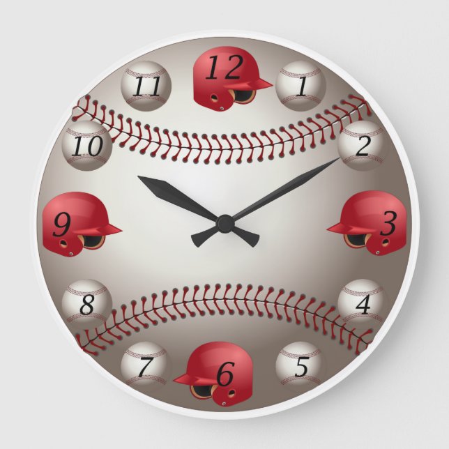 Reloj de pared de béisbol con cascos rojos (Anverso)