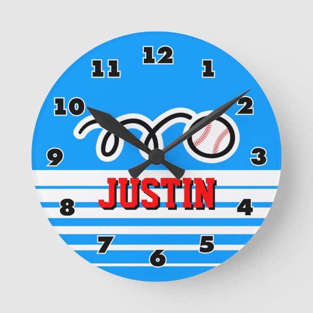 Reloj de pared de béisbol con nombre para chicos d (Anverso)