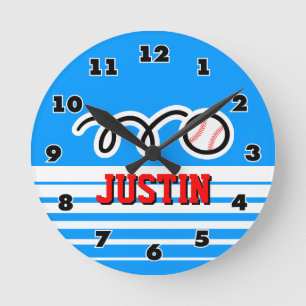 Reloj de pared de béisbol con nombre para chicos d